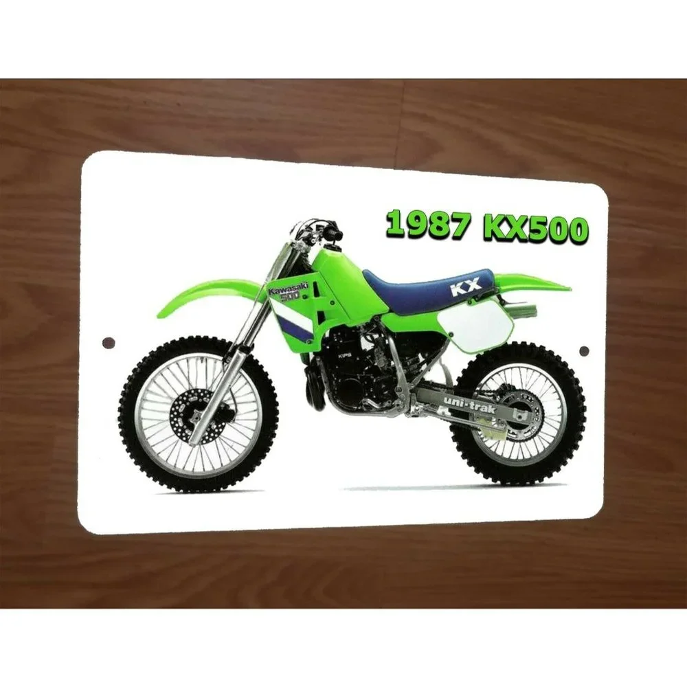 1987‎ Kawasaki KX500 Motocross Motorcycle Dirt Bike Photo 8x12 Metal Wall Sign